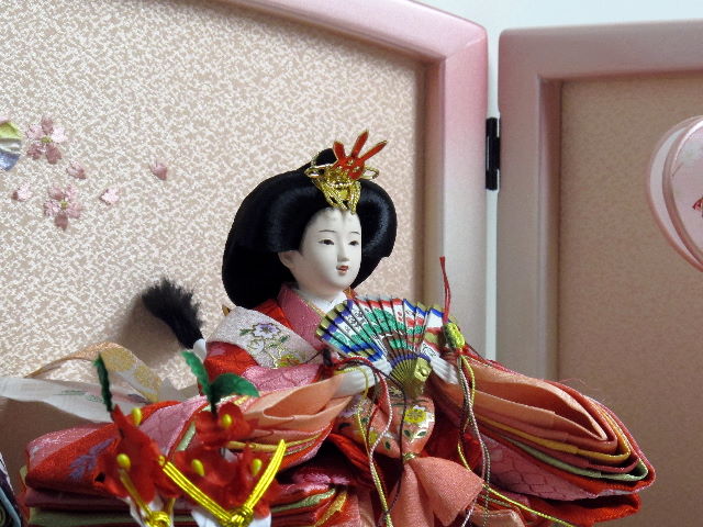 なでしこ模様衣装のひな人形桜パールホワイト三段コンパクト収納飾り