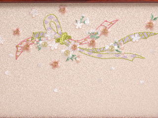 桜のしめ刺繍屏風
