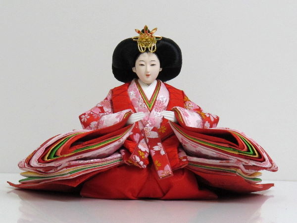 赤黒桜柄雛人形ピンクぼかしコンパクト親王飾り