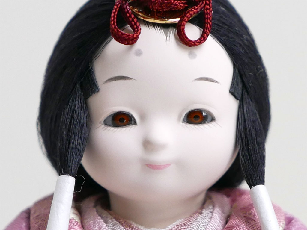 おさな童顔がかわいい桜刺繍薄梅紫灰緑衣装木目込み人形