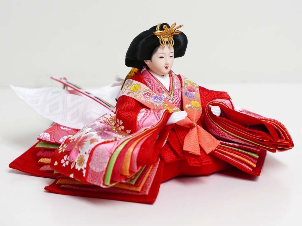 桜刺繍赤ベージュ衣装雛人形