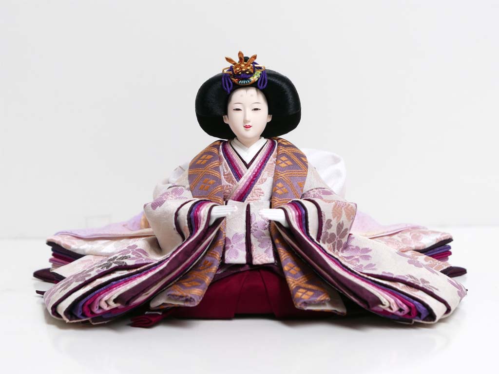 望月龍翠作 淡紫桜模様正絹衣装雛人形