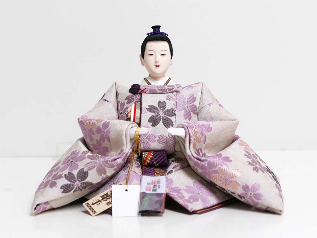望月龍翠作 淡紫桜模様正絹衣装雛人形
