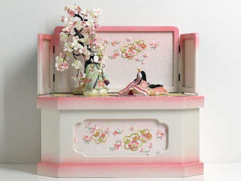 桜柄の雅な創作木目込み人形ホワイトピンク収納桜飾り