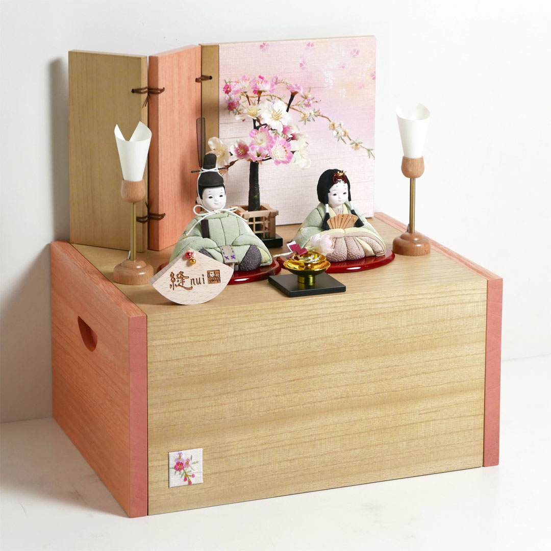 カモミール染衣装木目込み人形桜刺繍両引出収納飾り