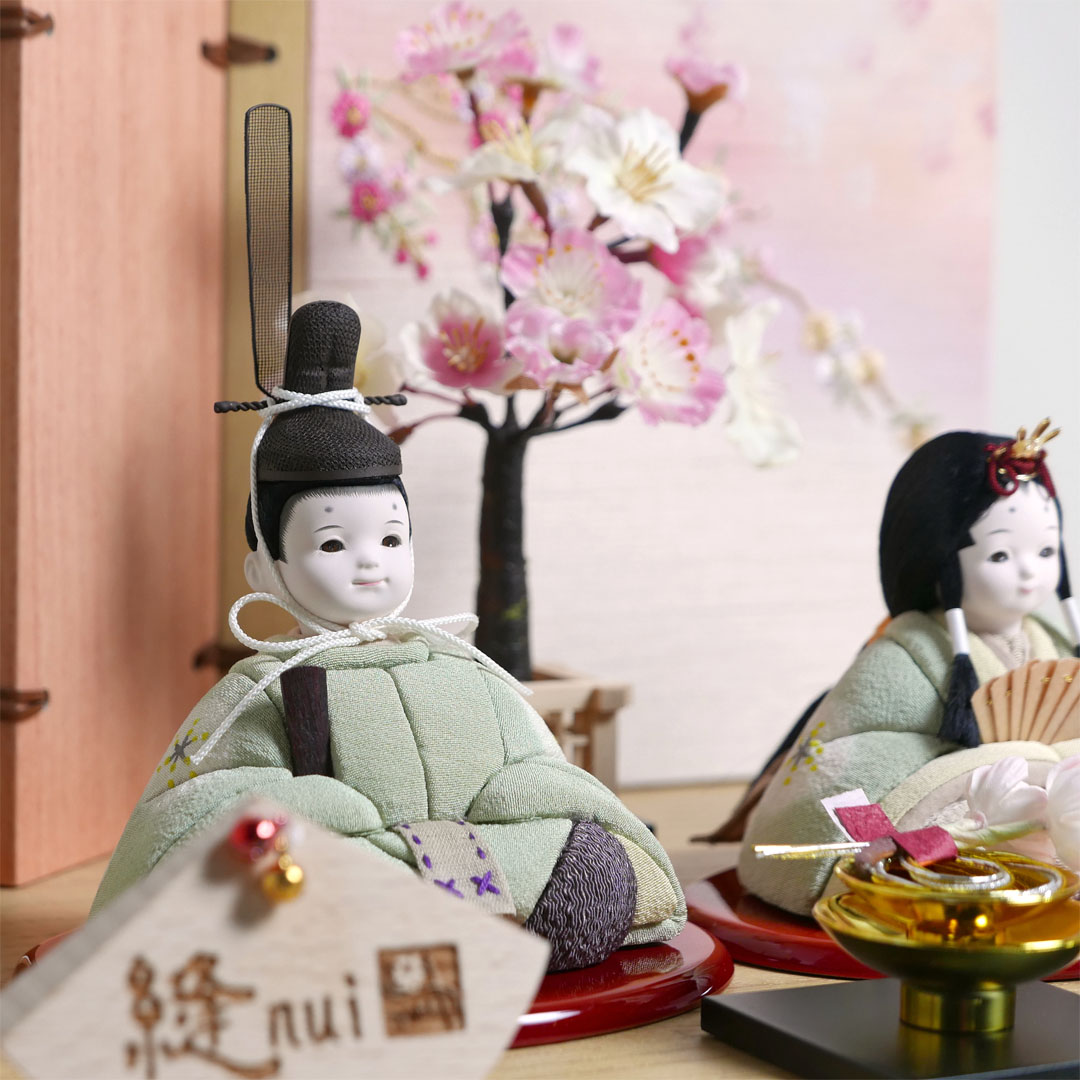 カモミール染衣装木目込み人形桜刺繍両引出収納飾り