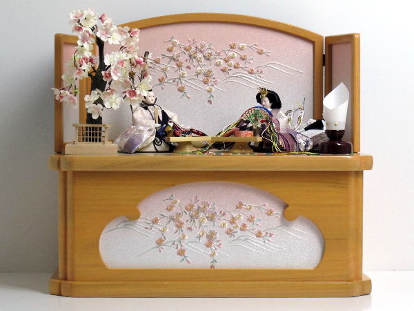 白紫グラデーションコンパクト雛の収納式桜創作飾り