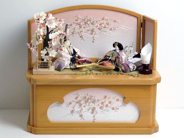 白紫グラデーションコンパクト雛の収納式桜創作飾り