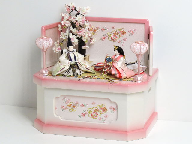 白地にピンクのぼかし衣装の雛人形ホワイトピンク収納桜飾りの通販 選ばれるお店の雛人形