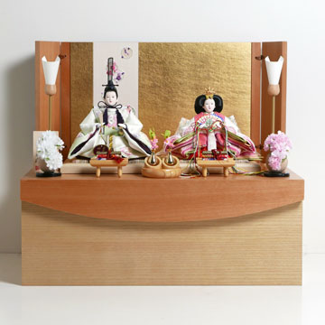 白ピンク桜柄刺繍衣装雛人形丸紋花刺繍金屏風収納飾り