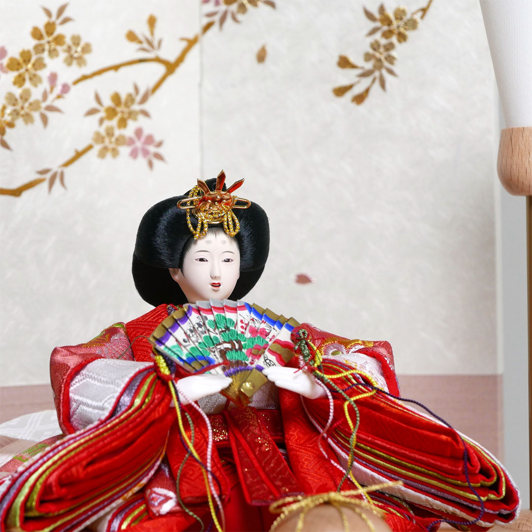 松竹梅衣装の雛人形木目枝桜収納飾り