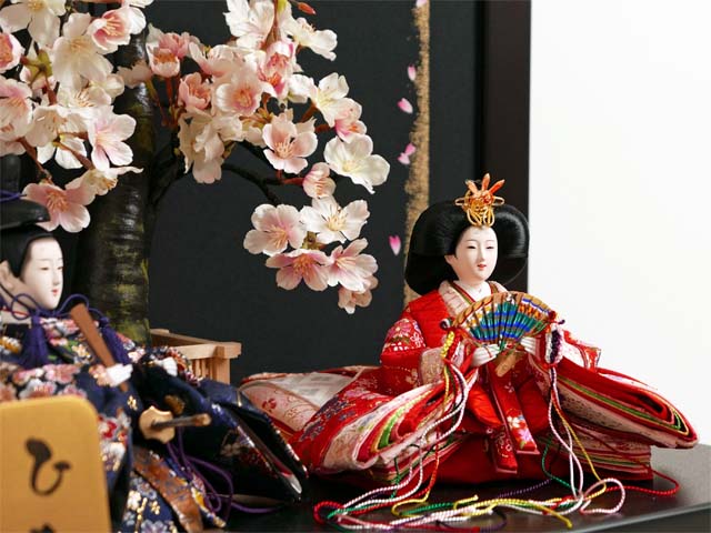 小桜金襴衣装雛人形月と桜屏風収納飾り
