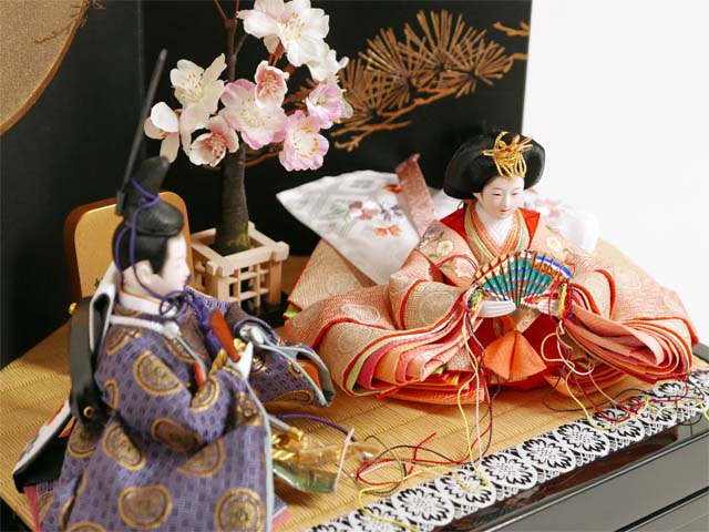 糸屋輪宝の雛人形金彩月に松コンパクト収納飾り