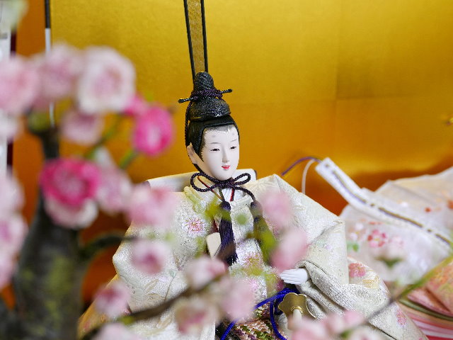 刺繍桜満開雛人形京箔黒木目収納親王飾り