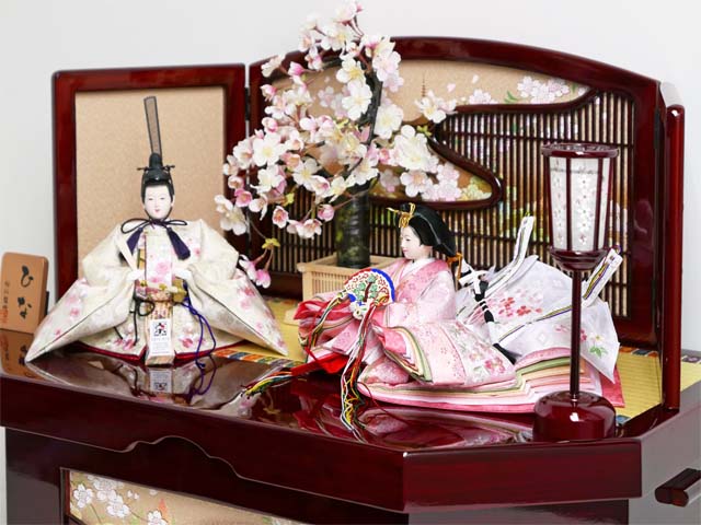 刺繍桜満開雛人形春慶塗創作桜親王収納飾り