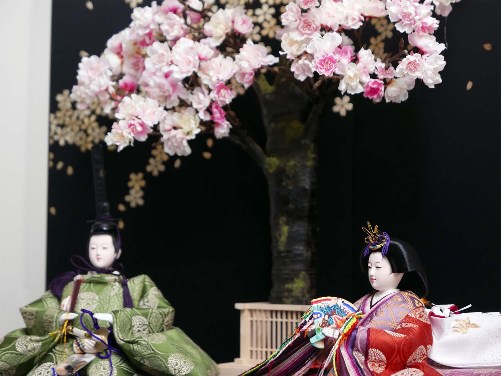 望月龍翠作 有職文様正絹衣装雛人形桜の宴創作親王飾り
