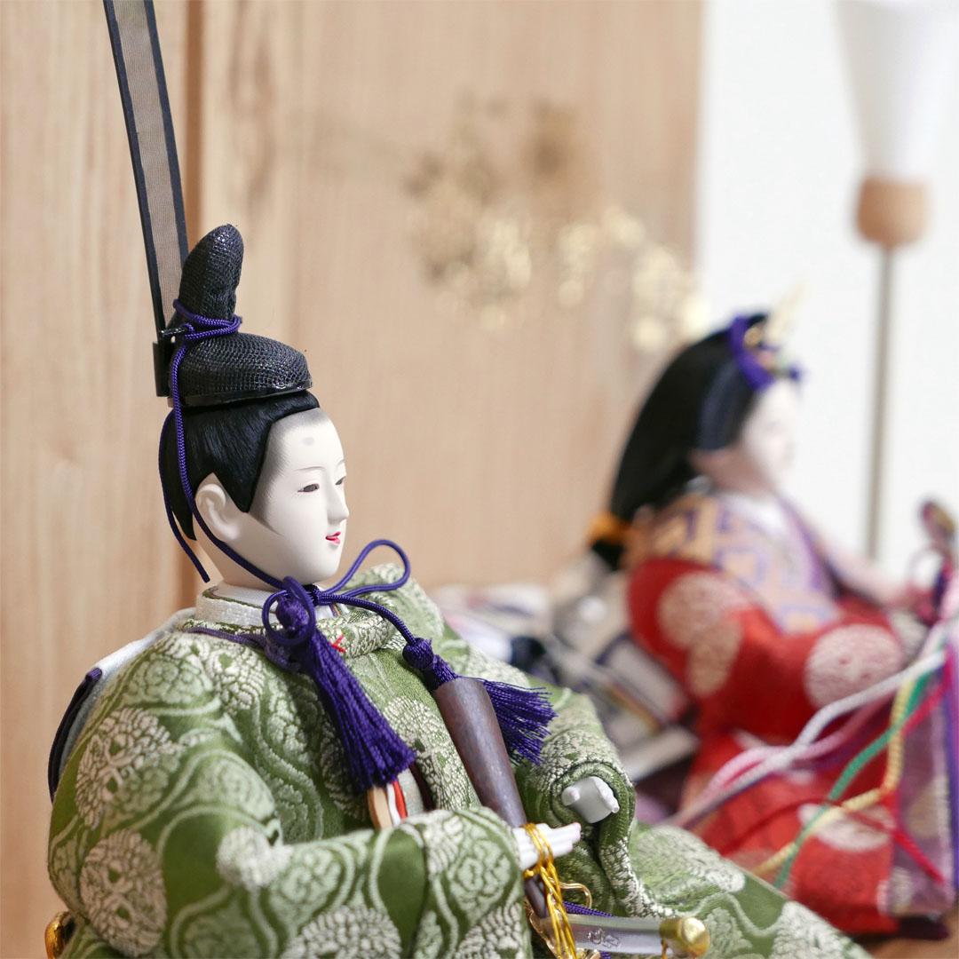 望月龍翠作 伝統的な有職文様雛麻の葉模様タモ屏風親王飾り