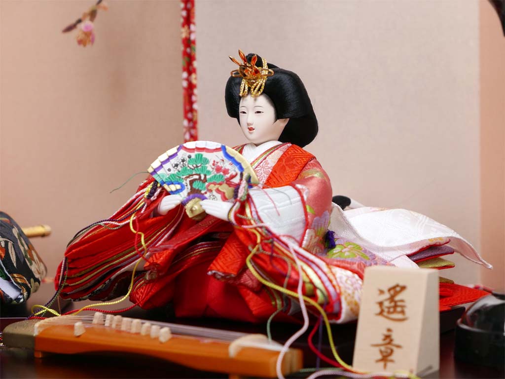 松竹梅衣装の雛人形桜玉ピンク屏風親王飾り(姫名前札付)